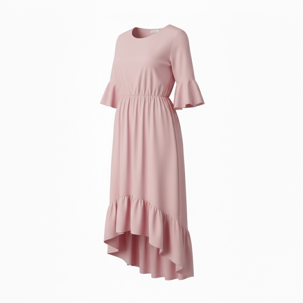 Reborn Dusty Pink High Low Dress with Ruffle Hem